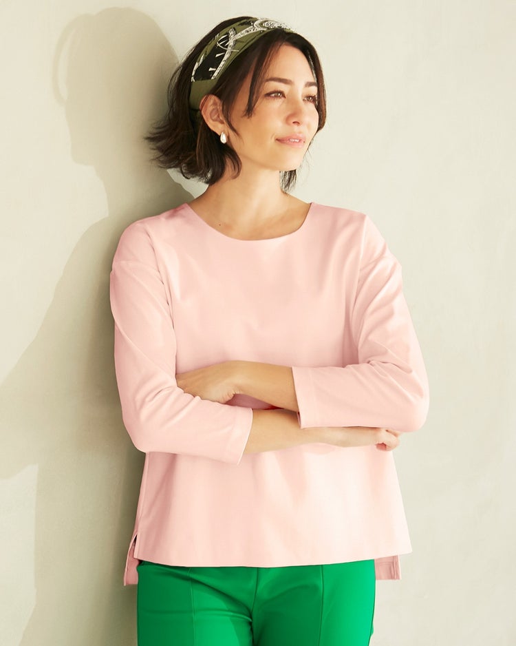 抜け感クルーネック／9分袖・ドゥクラッセTシャツ 詳細画像 ソフトピンク 1