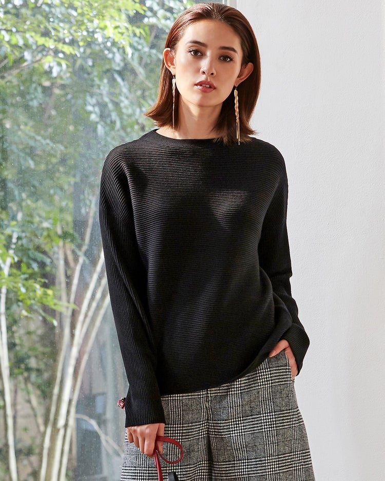 ウォッシャブルウール・ガーターセーター 詳細画像 ブラック 1