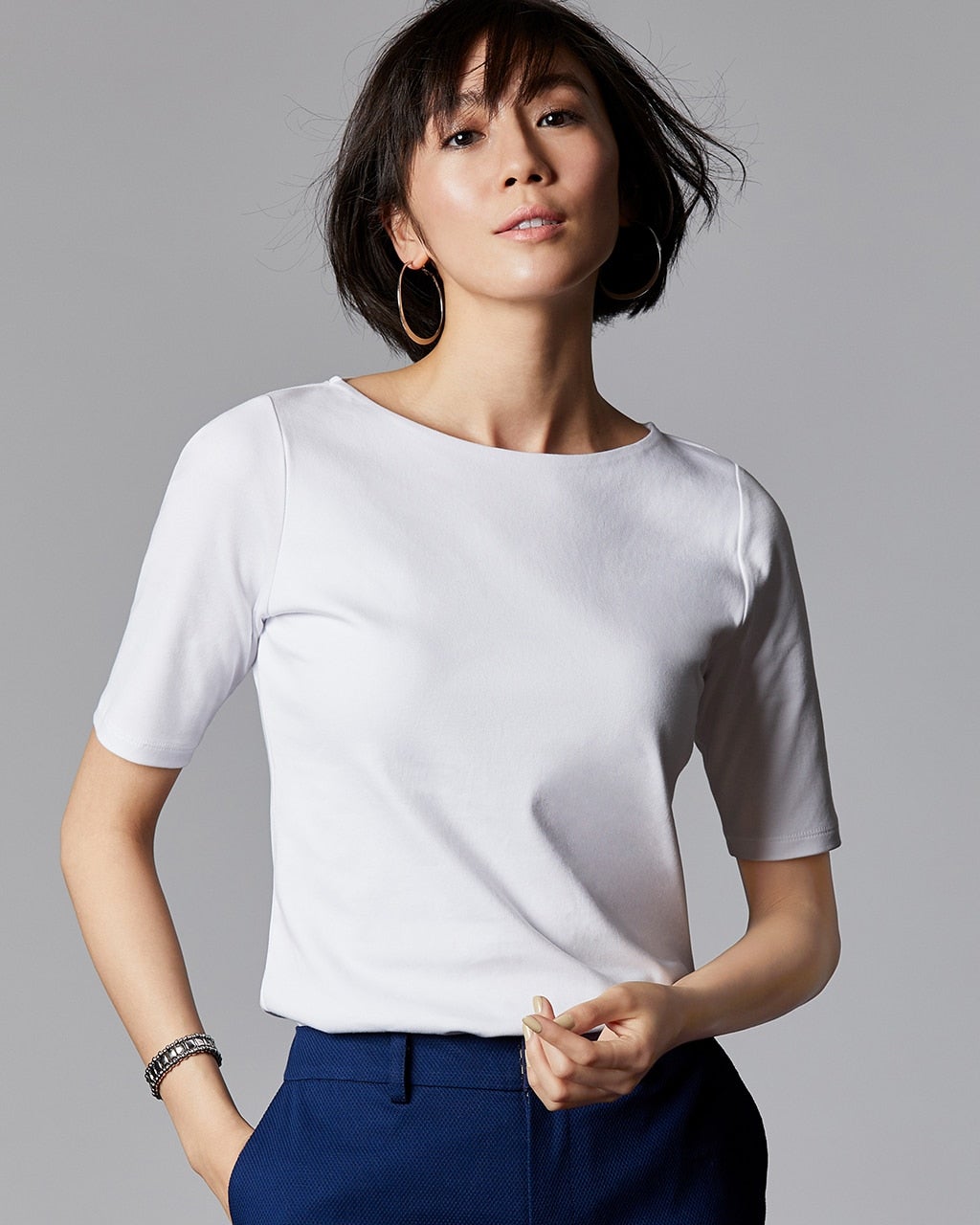 ボートネック／5分袖・ドゥクラッセＴシャツ(60cm丈)/40代50代からの ...