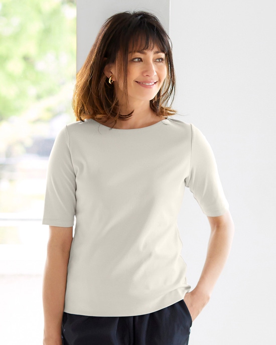 ボートネック／5分袖・ドゥクラッセＴシャツ(60cm丈)