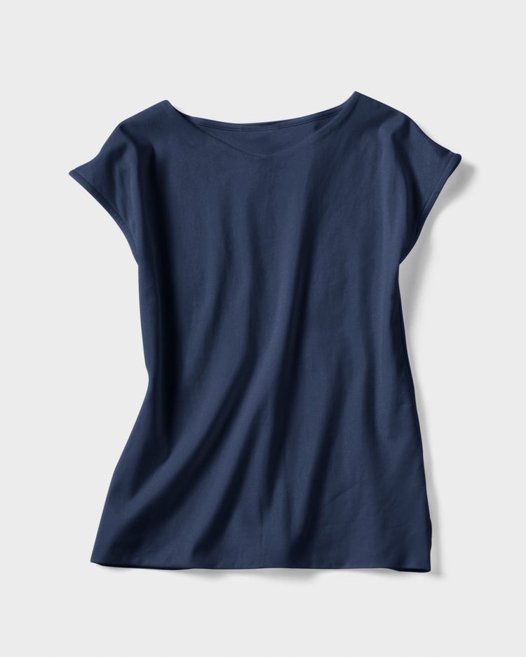 浅Vネック／フレンチ袖・ドゥクラッセTシャツ 詳細画像 ミッドナイトブルー 2