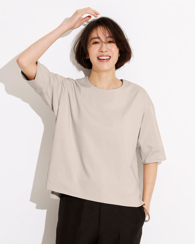 抜け感クルーネック／５分袖・ドゥクラッセTシャツ 詳細画像 グレーベージュ 1