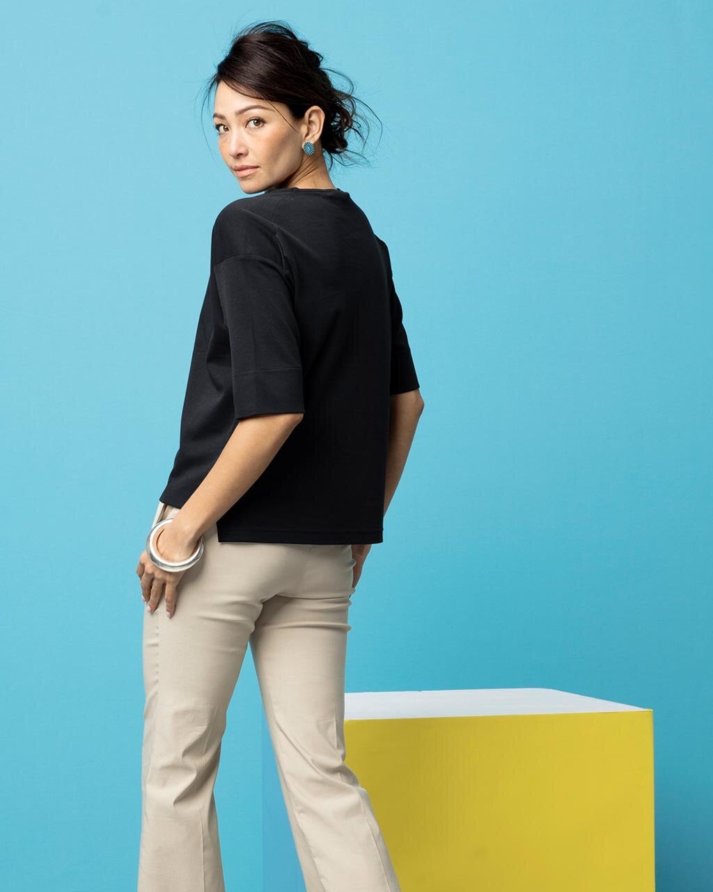 抜け感クルーネック／5分袖・ドゥクラッセTシャツ/40代50代から