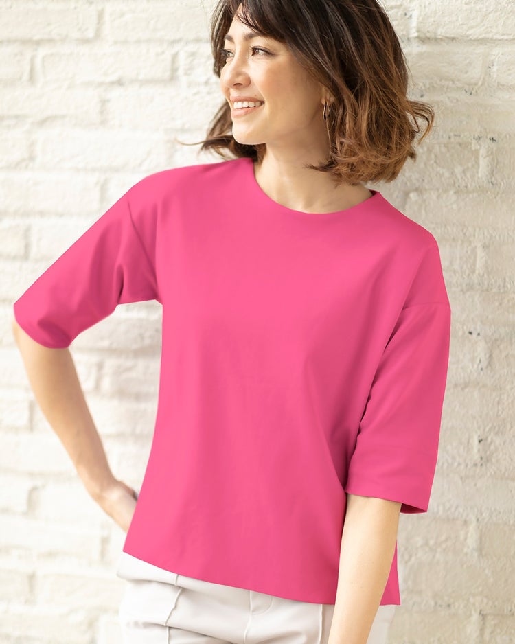 抜け感クルーネック／５分袖・ドゥクラッセTシャツ 詳細画像 フューシャピンク 1
