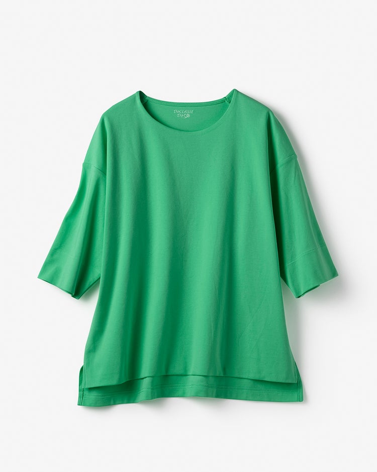 抜け感クルーネック／５分袖・ドゥクラッセTシャツ 詳細画像 グリーン 1