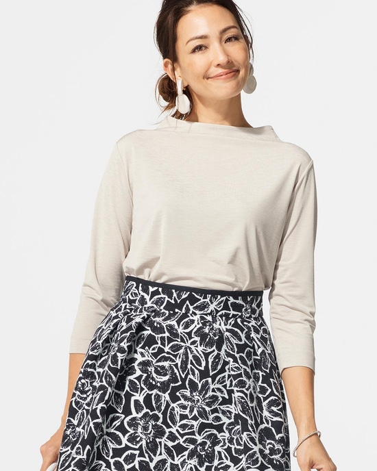 UVスラブ・ファネルネック7分袖/無地