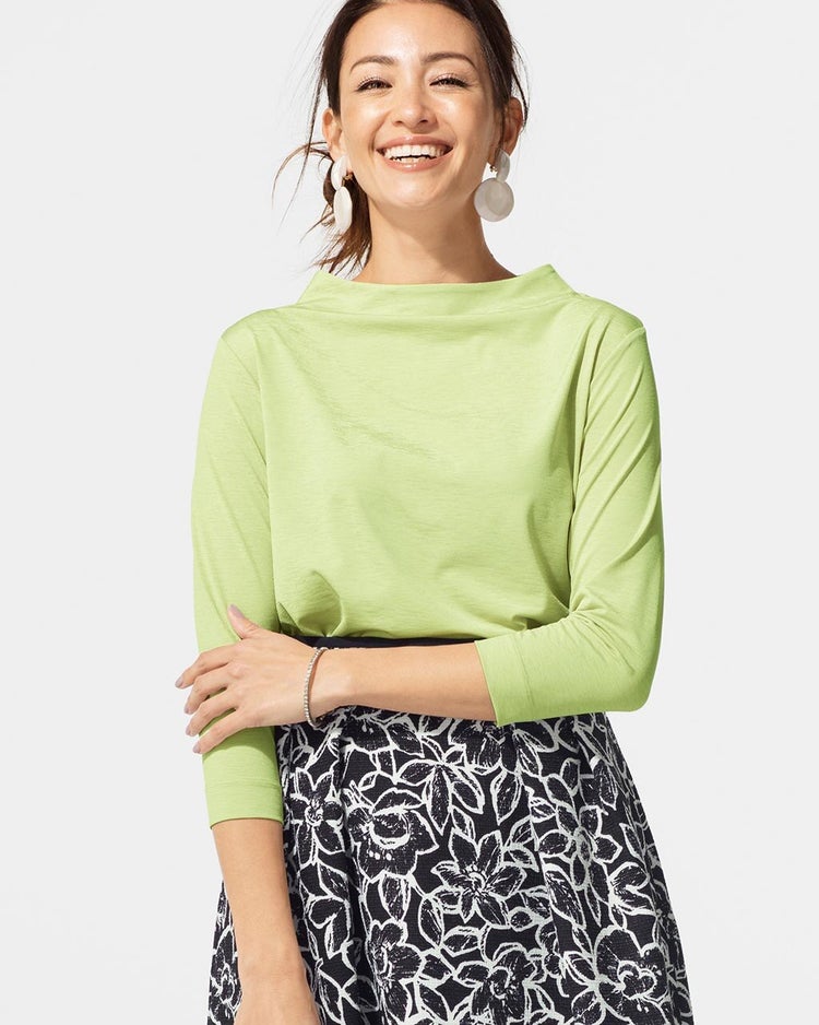 UVスラブ・ファネルネック7分袖/無地 詳細画像 シトロングリーン 1