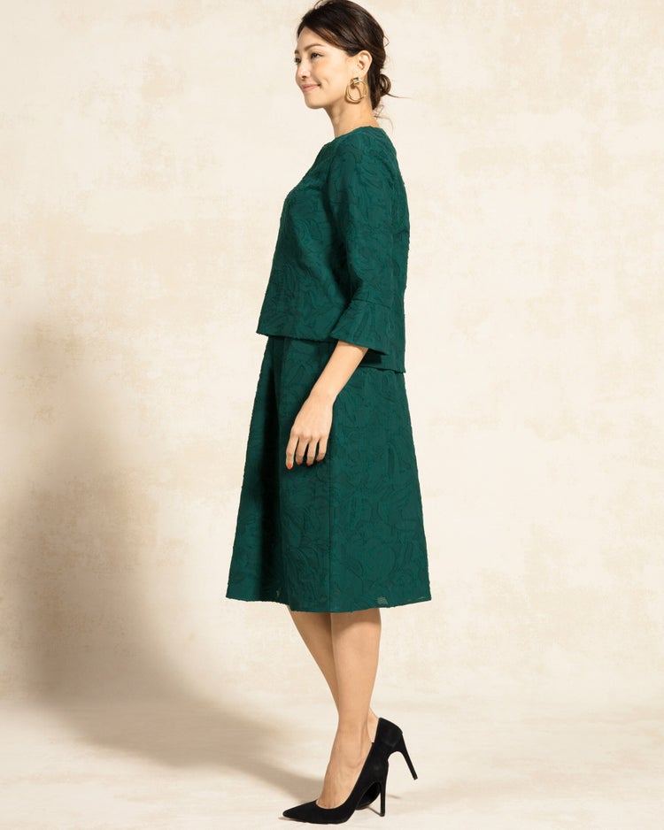 カットジャカード・タックフレアスカート 詳細画像 グリーン 4