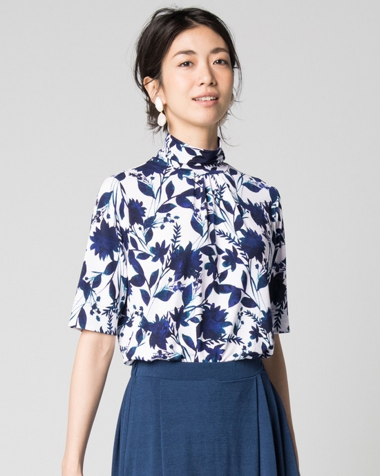 UVスラブ・ハイネック5分袖/柄