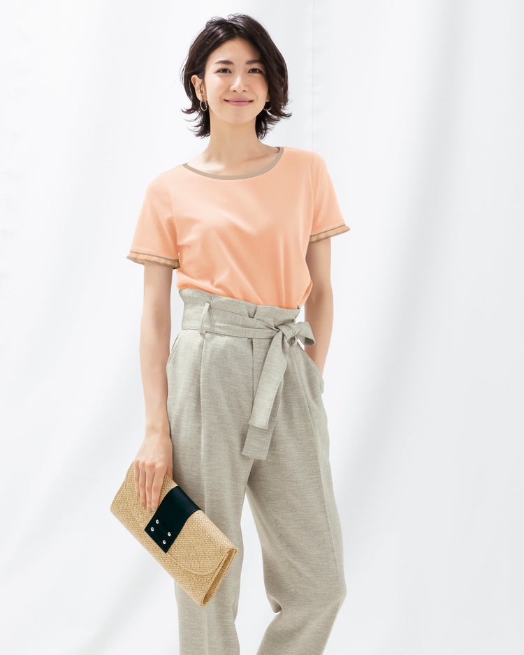 ニットトリミング・Tシャツ 詳細画像 ライトコーラル 1