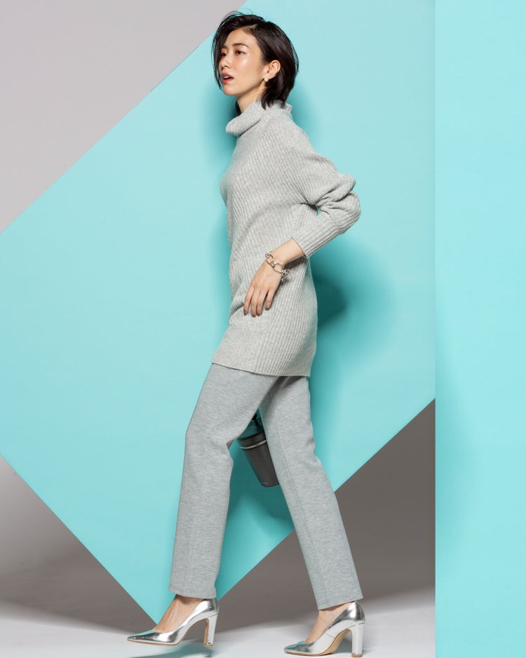 カシミヤ混・アシメリブ編みセーター 詳細画像 ライトグレー 2