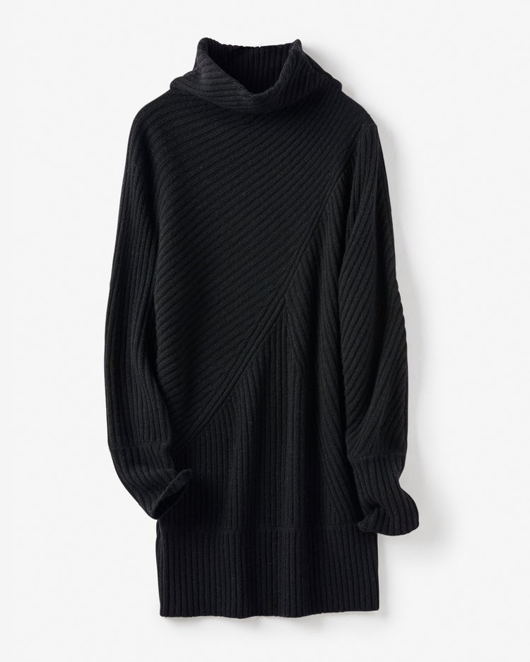 カシミヤ混・アシメリブ編みセーター 詳細画像 ブラック 1