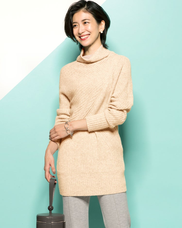 カシミヤ混・アシメリブ編みセーター 詳細画像 ベージュ 1