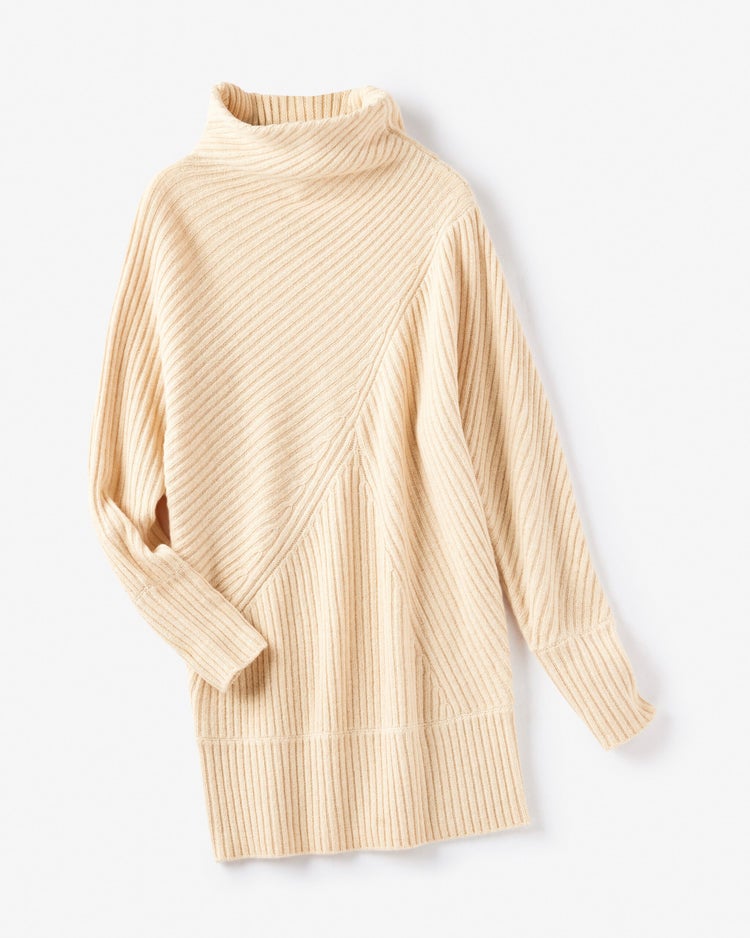 カシミヤ混・アシメリブ編みセーター 詳細画像 ベージュ 3