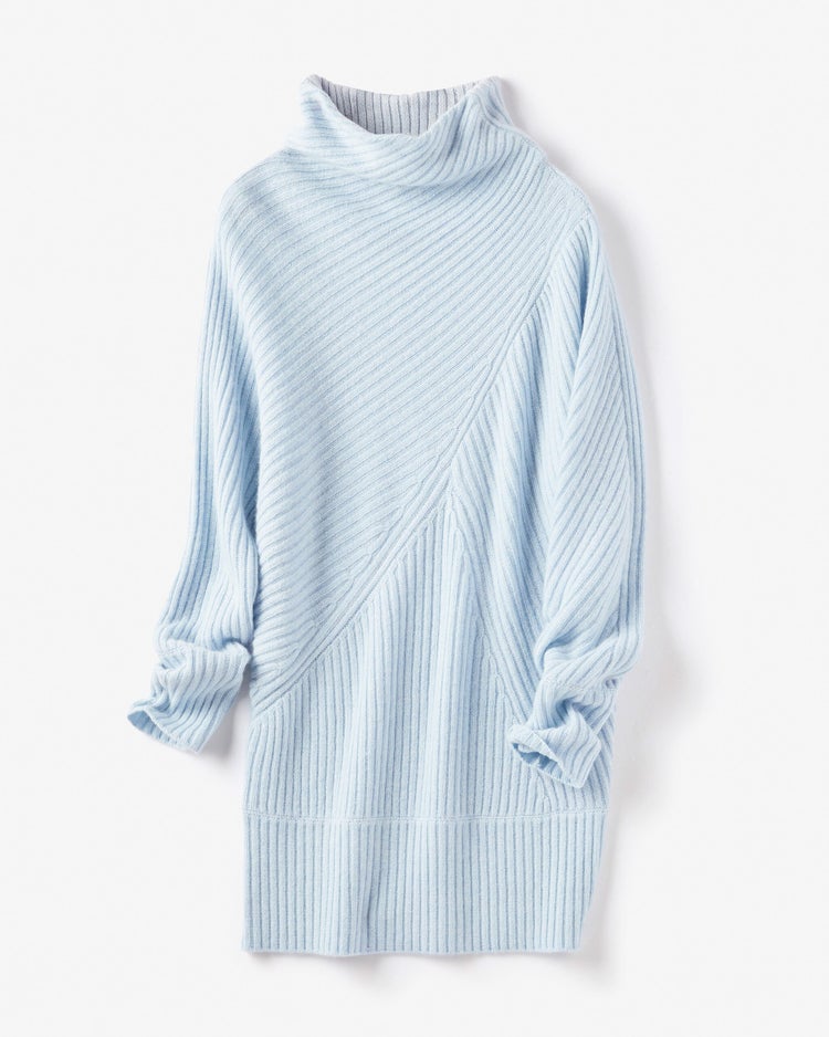 カシミヤ混・アシメリブ編みセーター 詳細画像 ペールブルー 1