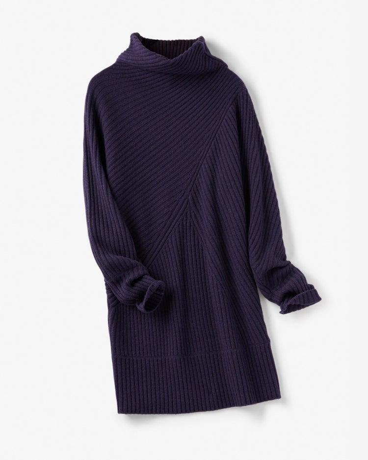 カシミヤ混・アシメリブ編みセーター 詳細画像 茄子紺 6