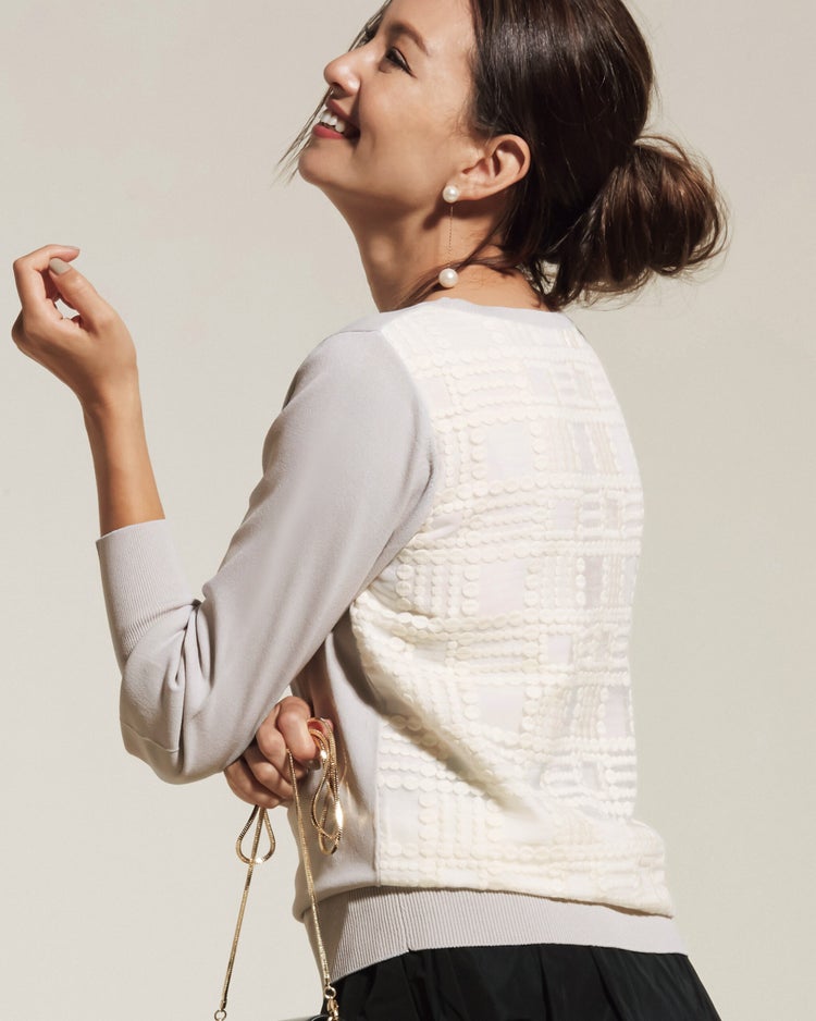 バックレース・ニットプルオーバー 詳細画像 ライトグレー 1
