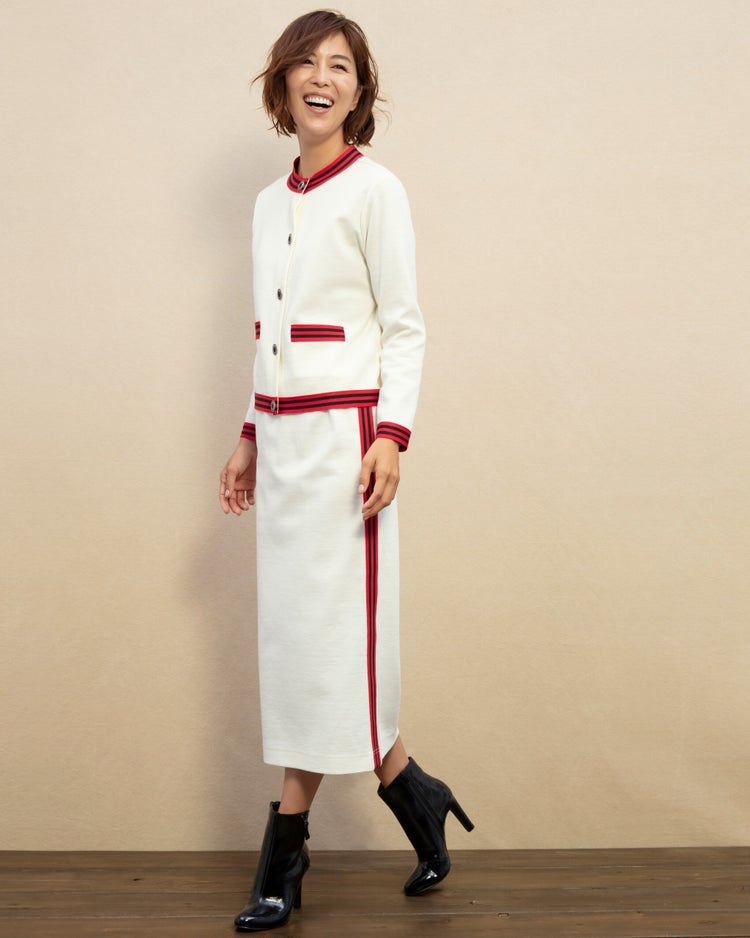 ウール混ポンチ・ラインスカート 詳細画像 オフホワイト 2