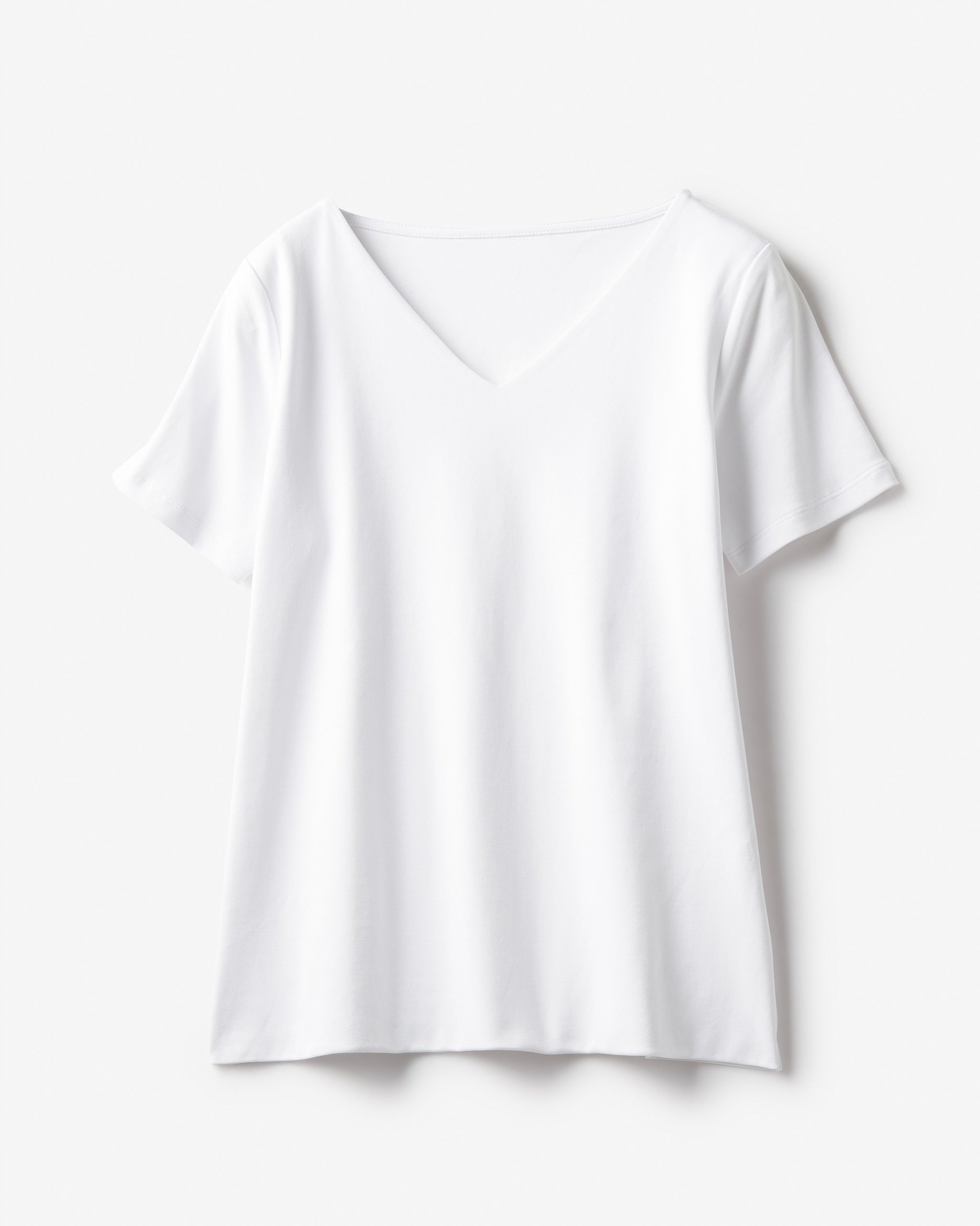 Deuxieme Classe ホワイト Vネック 長袖シャツ プチハイネック／8分袖・ドゥクラッセTシャツ/40代50代からの