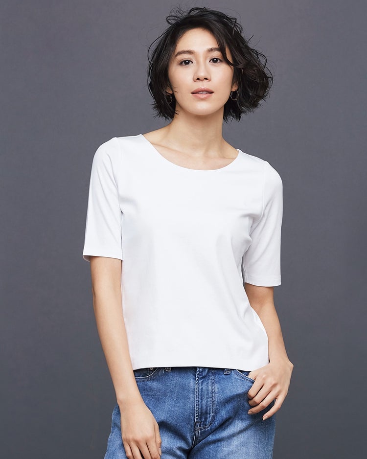 ジュエルネック／５分袖・ドゥクラッセTシャツ 詳細画像 ホワイト 1