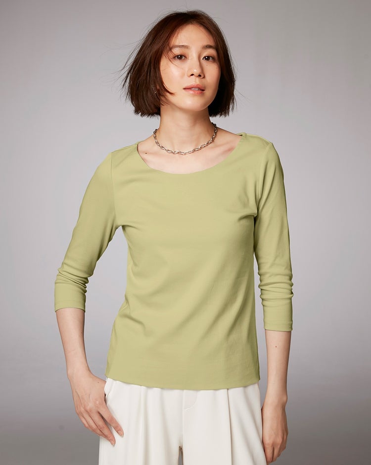 ジュエルネック／７分袖・ドゥクラッセTシャツ 詳細画像 ピスタチオ 1