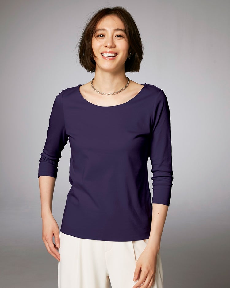 ジュエルネック／７分袖・ドゥクラッセTシャツ 詳細画像 茄子紺 1