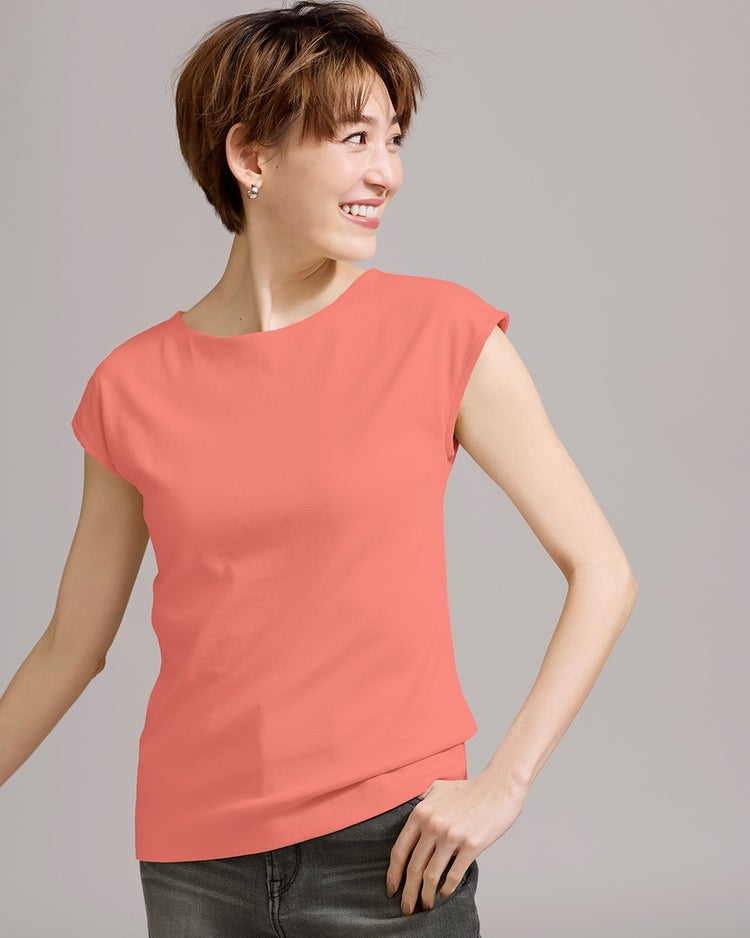 ボートネック／フレンチ袖・ドゥクラッセＴシャツ（58cm丈) 詳細画像 コーラル 1
