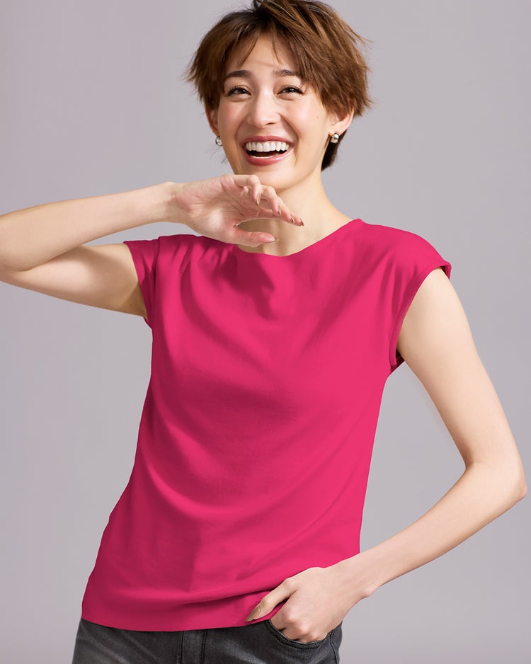 ボートネック／フレンチ袖・ドゥクラッセＴシャツ（58cm丈) 詳細画像 フューシャピンク 1