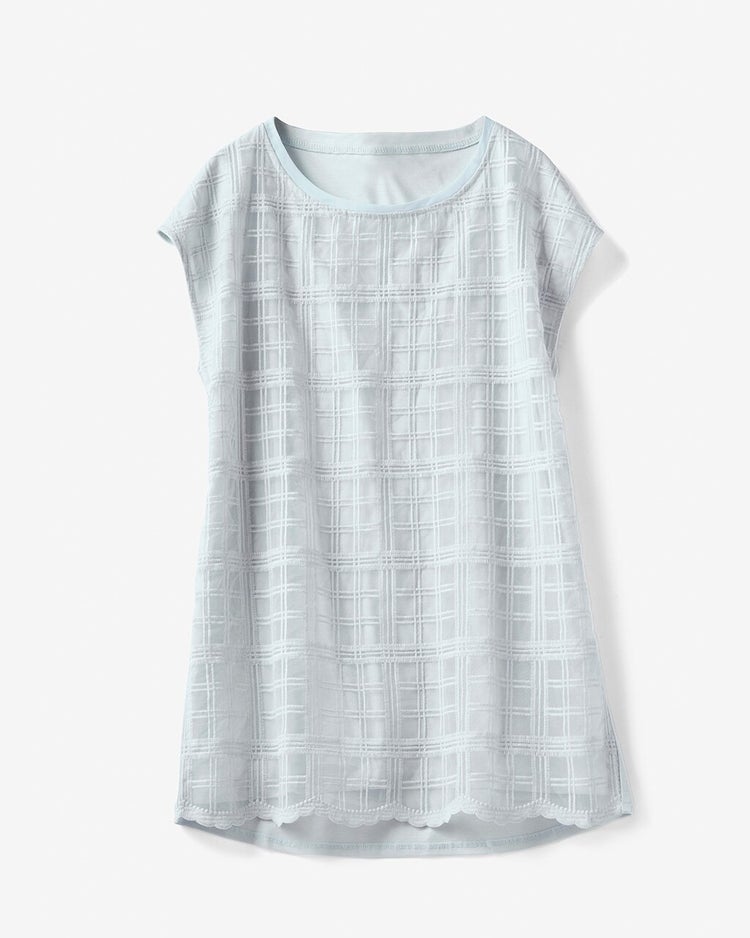 オーガンジー・チェック・Tシャツ 詳細画像 ペールブルー 1