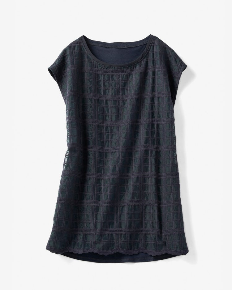 オーガンジー・チェック・Tシャツ 詳細画像 ネイビー 1