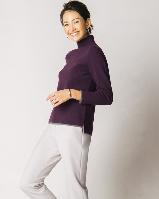 ミラノリブ配色・ハイネックセーター