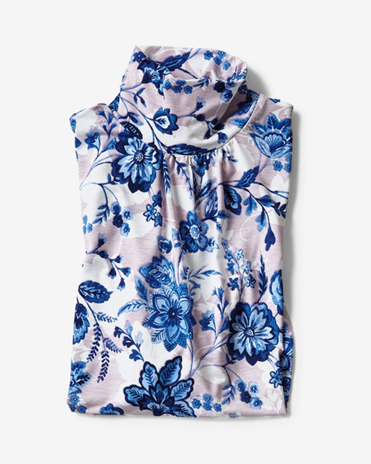 □UVスラブ・ハイネック7分袖／花柄 詳細画像 インクブルー 2