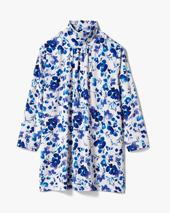 UVスラブ・ハイネック7分袖/花柄