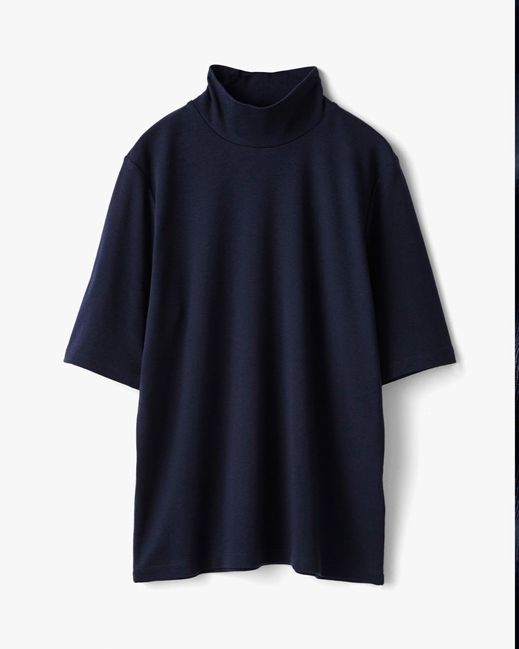 □超長綿5分袖カットソー／無地 詳細画像 ミッドナイトブルー 1