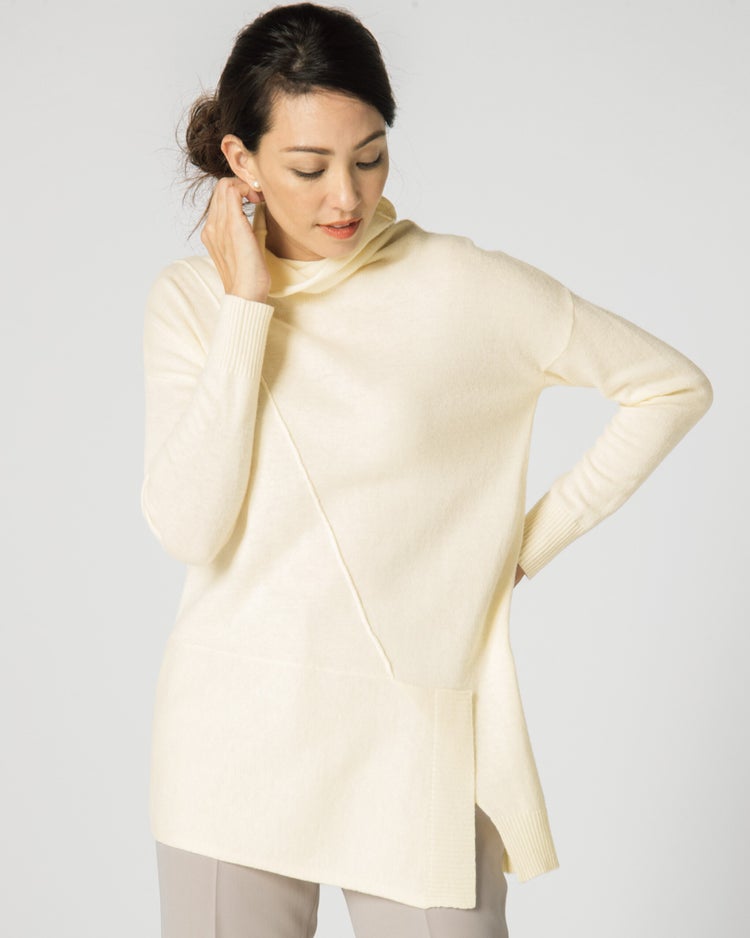 アルパカ混・アシメタートルニット 詳細画像 アイボリー 1