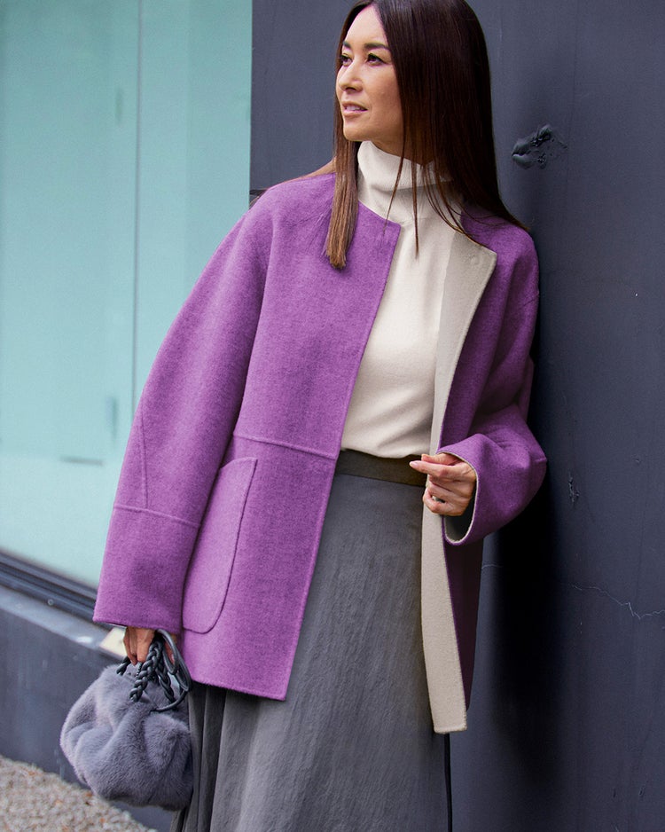 カシミヤ混ウールリバー・2WAYノーカラー 詳細画像 パープル・パターン 1