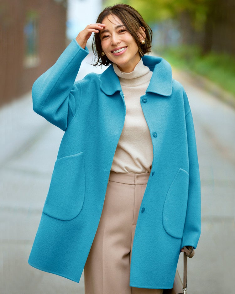 カシミヤ混ウールリバー・コート/40代50代からのレディース  