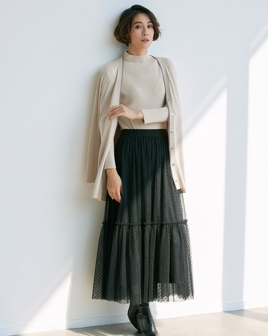 シルクフィール・ハイネック＆カーディガン