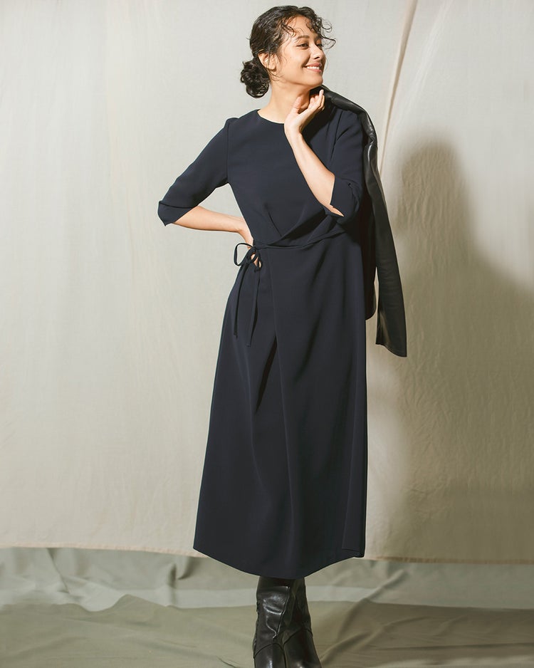 アセテートダブルクロス・タックワンピース 詳細画像 ダークネイビー 1