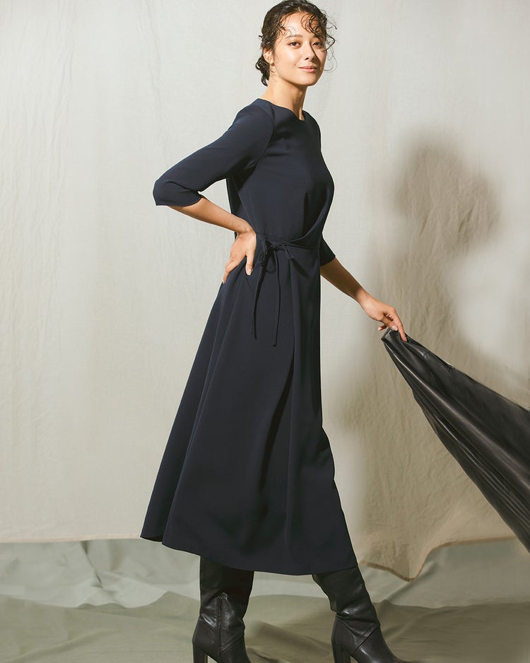 アセテートダブルクロス・タックワンピース 詳細画像 ダークネイビー 2