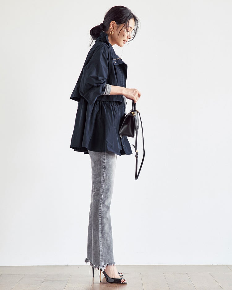 メモリータフタ・ペプラムギャザージャケット 詳細画像 ミッドナイトブルー 4