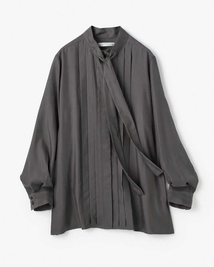 キュプラ混シャンブレー・ボウタイブラウス 詳細画像 チャコール 7
