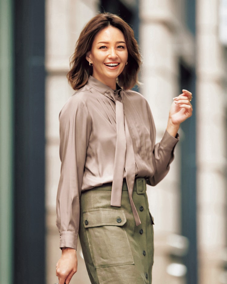 キュプラ混シャンブレー・ボウタイブラウス 詳細画像 ピンクベージュ 1