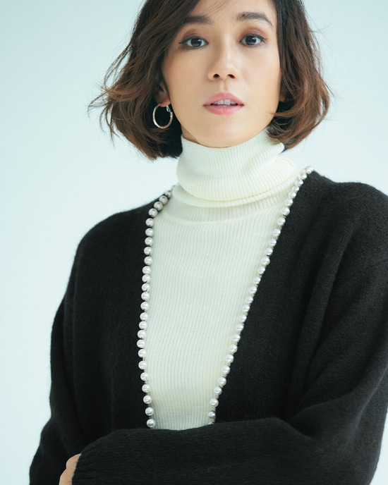 ウール混フラッフィー・パールカーディガン