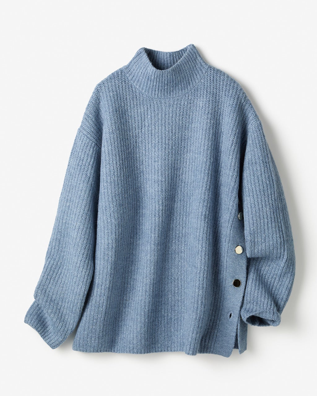 ウール混フラッフィー・サイドボタンハイネック/40代50代からの