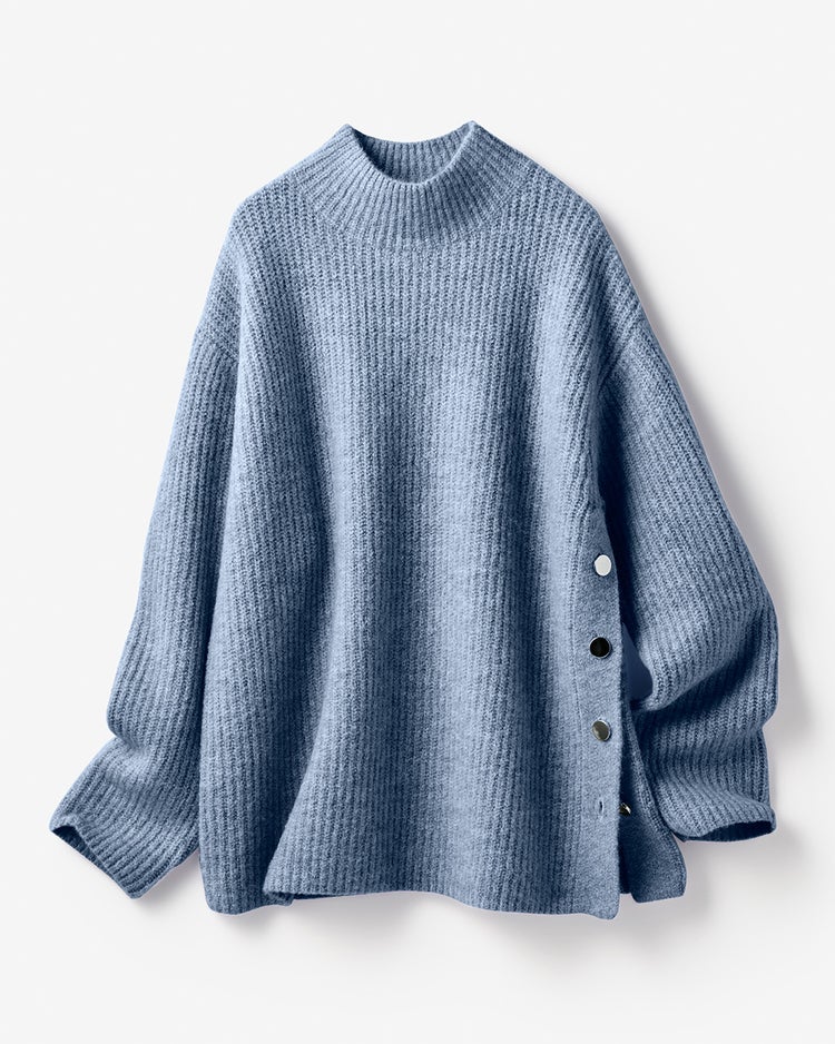 ウール混フラッフィー・サイドボタンハイネック 詳細画像 ダスティーブルー 3