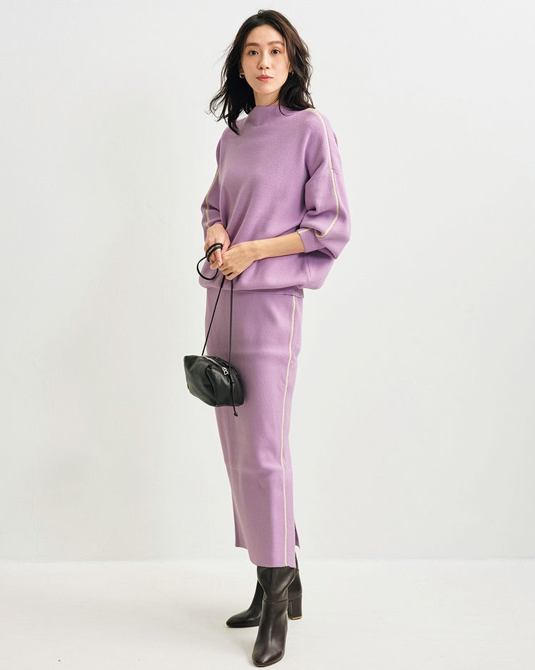 サイドライン・スカートニットアップ 詳細画像 ラベンダー 1