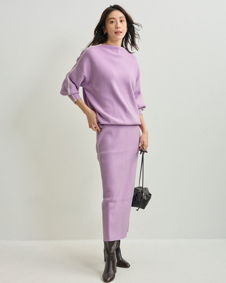 サイドライン・スカートニットアップ 詳細画像 ラベンダー 2