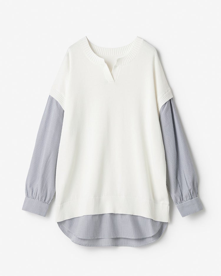 レイヤード風・キーネックベスト＆シャツ 詳細画像 オフホワイト 6