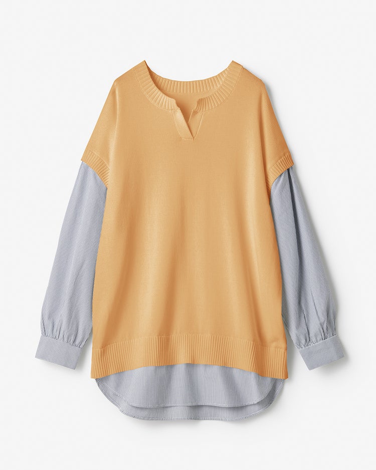 レイヤード風・キーネックベスト＆シャツ 詳細画像 ライトキャメル 4